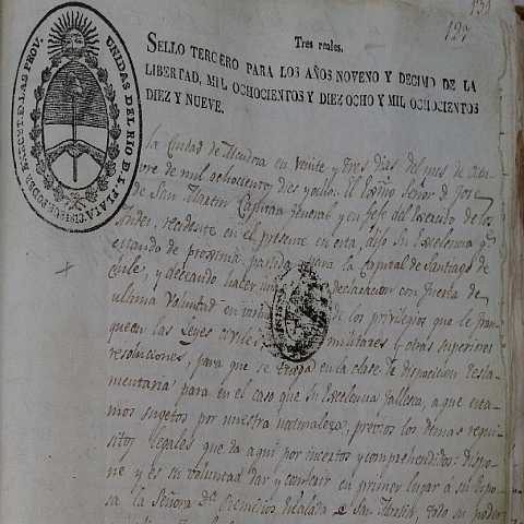 José de San Martin emite un poder a nombre de Remedios de Escalada el 23 de octubre de 1818
