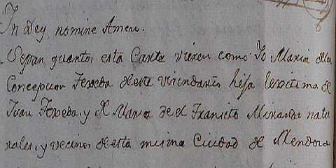 Testamento de Maria Tejeda, hija de María del Tránsito Miranda, en la ciudad de Mendoza