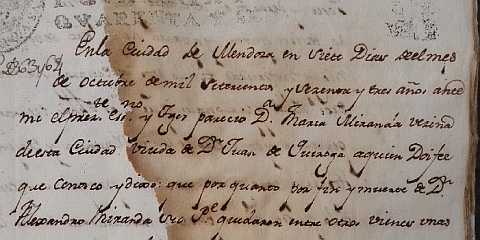 María Miranda y Olguin esposa de Juan de Quiroga, hija de Alejandro Miranda y Catalina Olguin, vecina de la ciudad de Mendoza