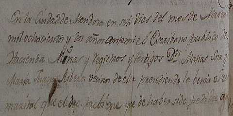 Matias de Sosa y Maria Juana Riberos toman la dote de la monja Trinidad Alvarez de Miranda en la ciudad de Mendoza