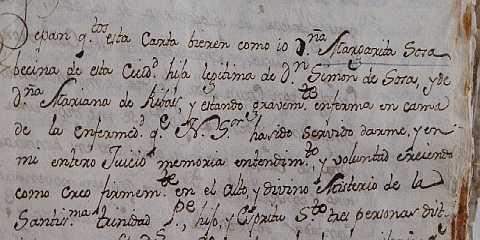 Margarita de Sosa emite su testamento el 19 de setiembre de 1775 en la ciudad de Mendoza, fue madre de Trinidad Alvarez, casada con Isidoro Alvarez