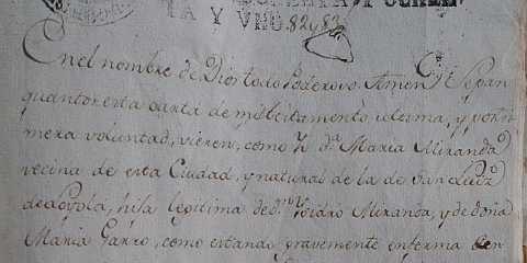 Testamento de Maria Miranda Garro, madre de Trinidad Alvarez, vecina de la ciudad de Mendoza